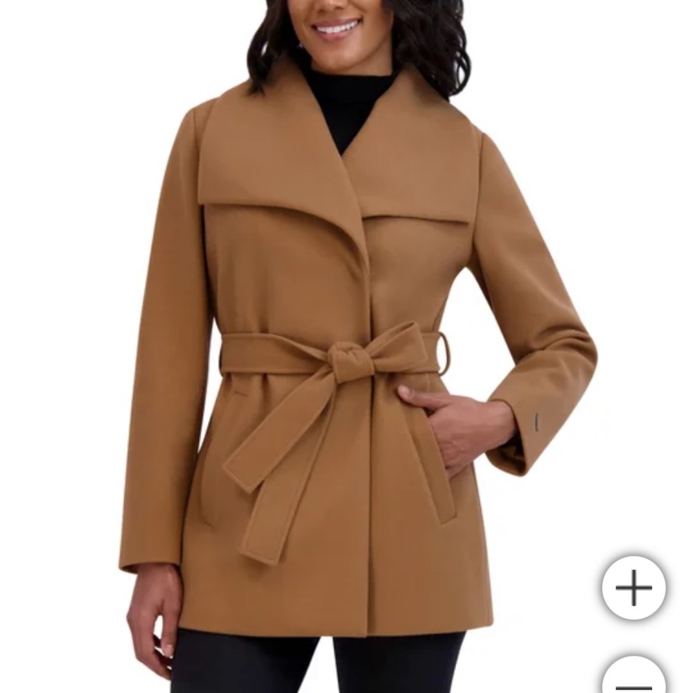 Tahari Women's Tan wool blend wrap coat XS jk2